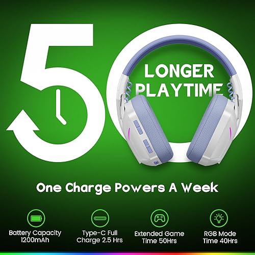 Miniatura 7 de WESEARY Wireless Gaming Headphones for PS5, PS4, PC, Switch, Mac - 7.1 Surround Sound, Bluetooth Headset with Microphone and 50mm Drivers