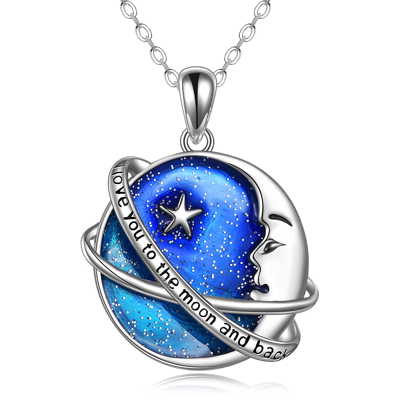 Erde Planet Kette 925 Sterling Silber Stern Mond Galaxie Anhänger Halskette Universum Planet Schmuck Geschenke für Damen Mädchen