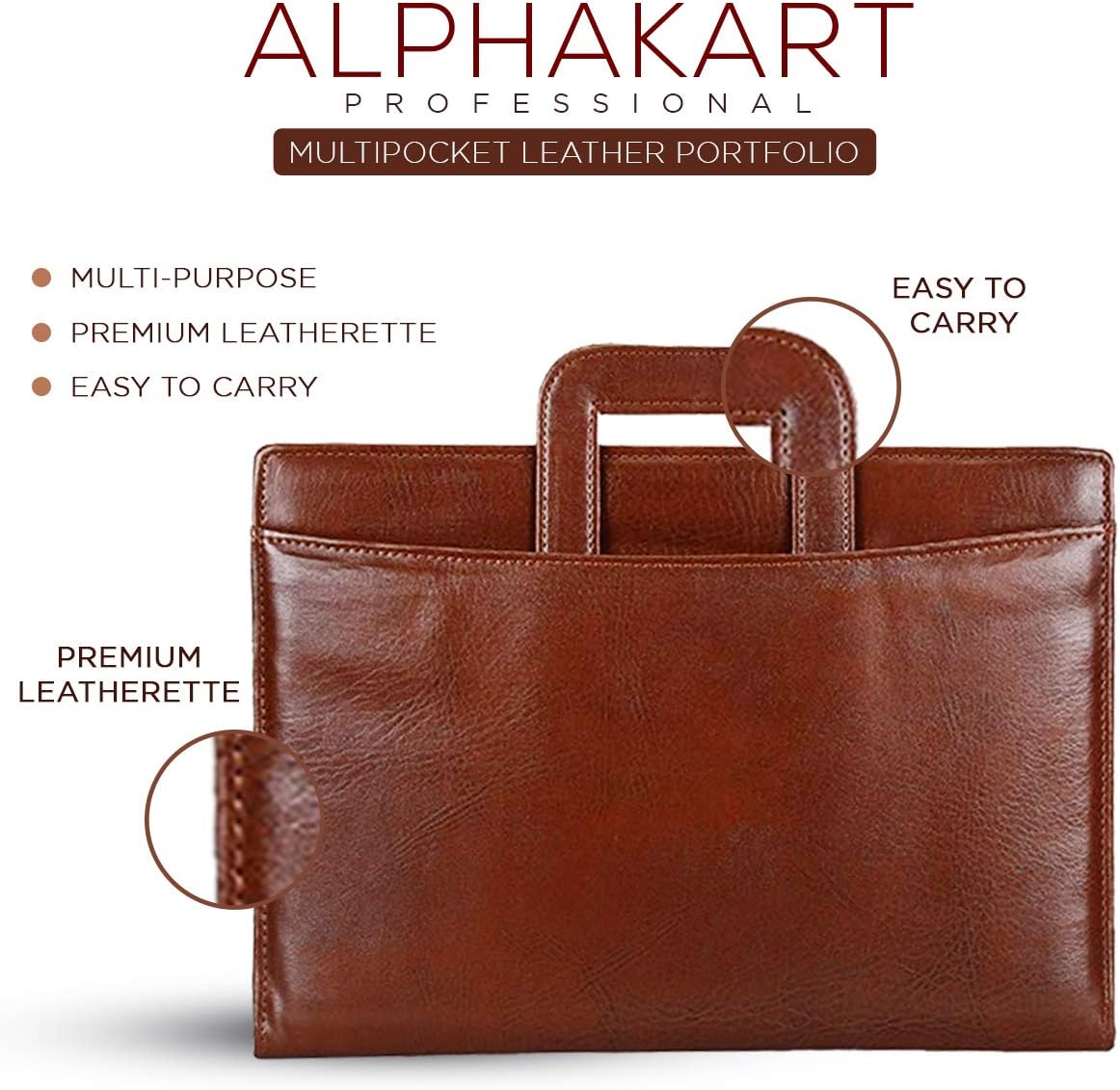Alpha Kart Professional Ring Binder Leather Document Organizer/File Folder for Certificates (Brown, 20 Leaf)
