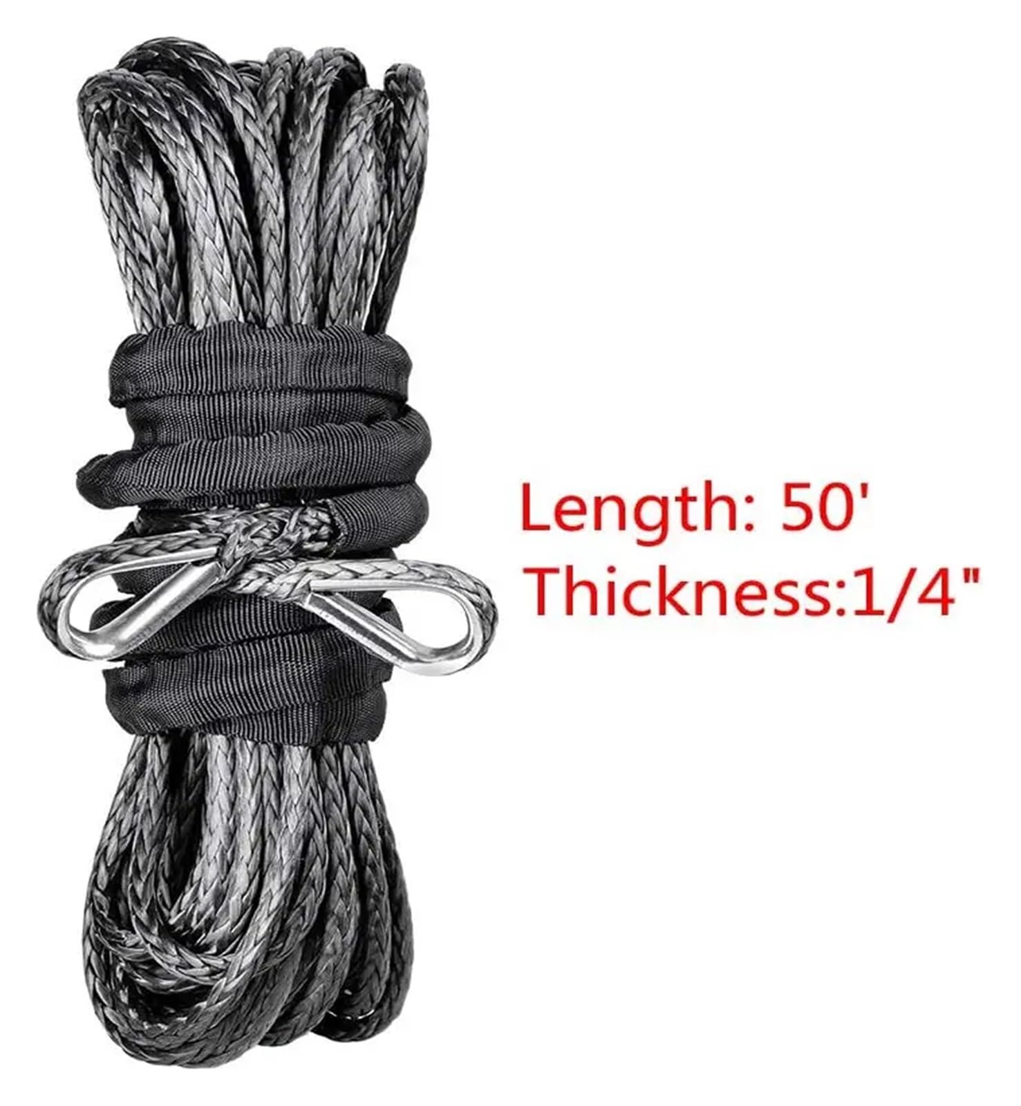 Przedłużka liny syntetycznej 50 stóp 1/4" (15 m * 6 mm) do wyciągarek, osłona przed kamieniami 39" do holowania pojazdów terenowych ATV UTV, pług śnieżny, lina holownicza do samochodu(Blue)