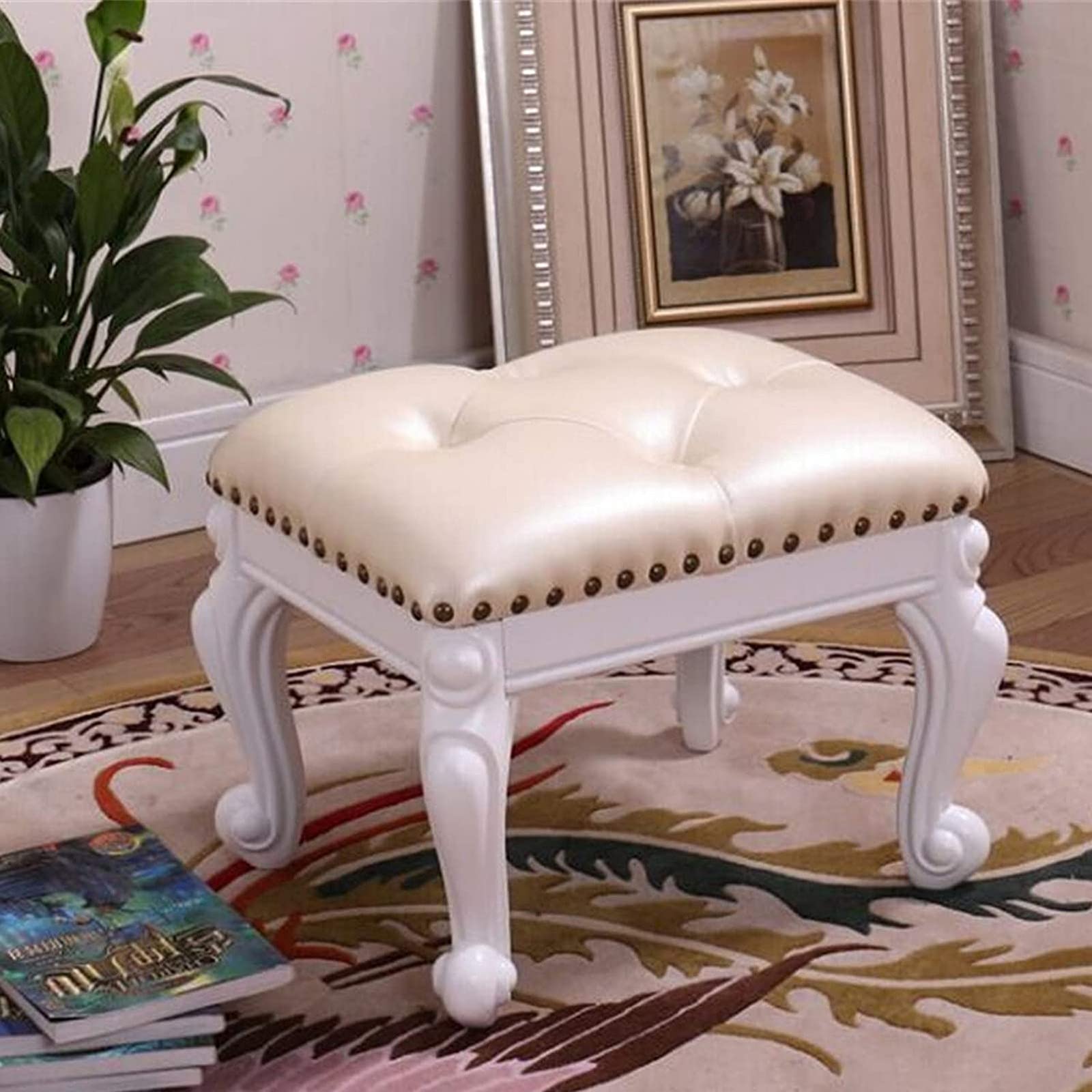 Siège rembourré haut confort et tabouret de vanité carré chic en simili cuir