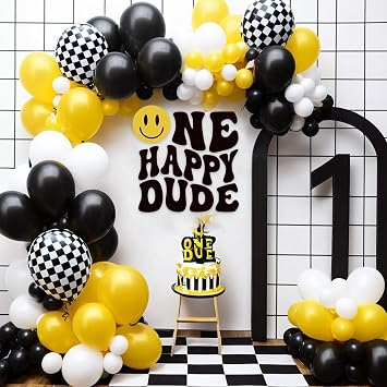 One Happy Dude Decal - 1st Birthday Peel & Stick Decorations - Boy Smileface Stickers for Party Balloon Arch, Baby Shower Decor