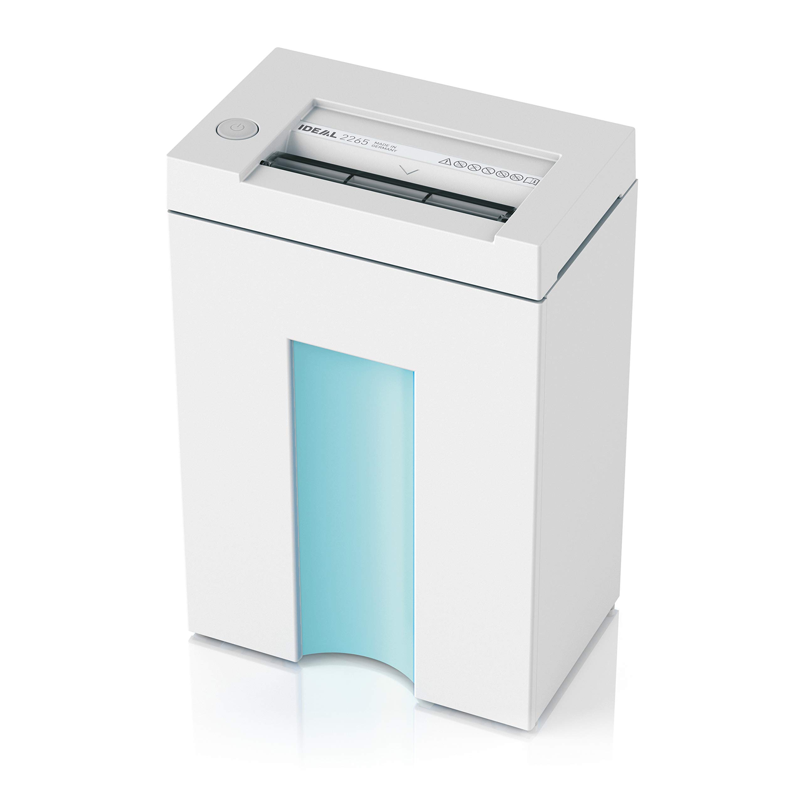 Ideal 2265 CC / 2 x 15 mm Cross shredding Blanco - Triturador de papel (Cross shredding, 22 cm, 20 L, 2 x 15, Blanco, 150 W) | Nivel de seguridad P-5, conforme a RGPD, Papelera de 20 L con ventana translúcida, Destruye clips y grapas