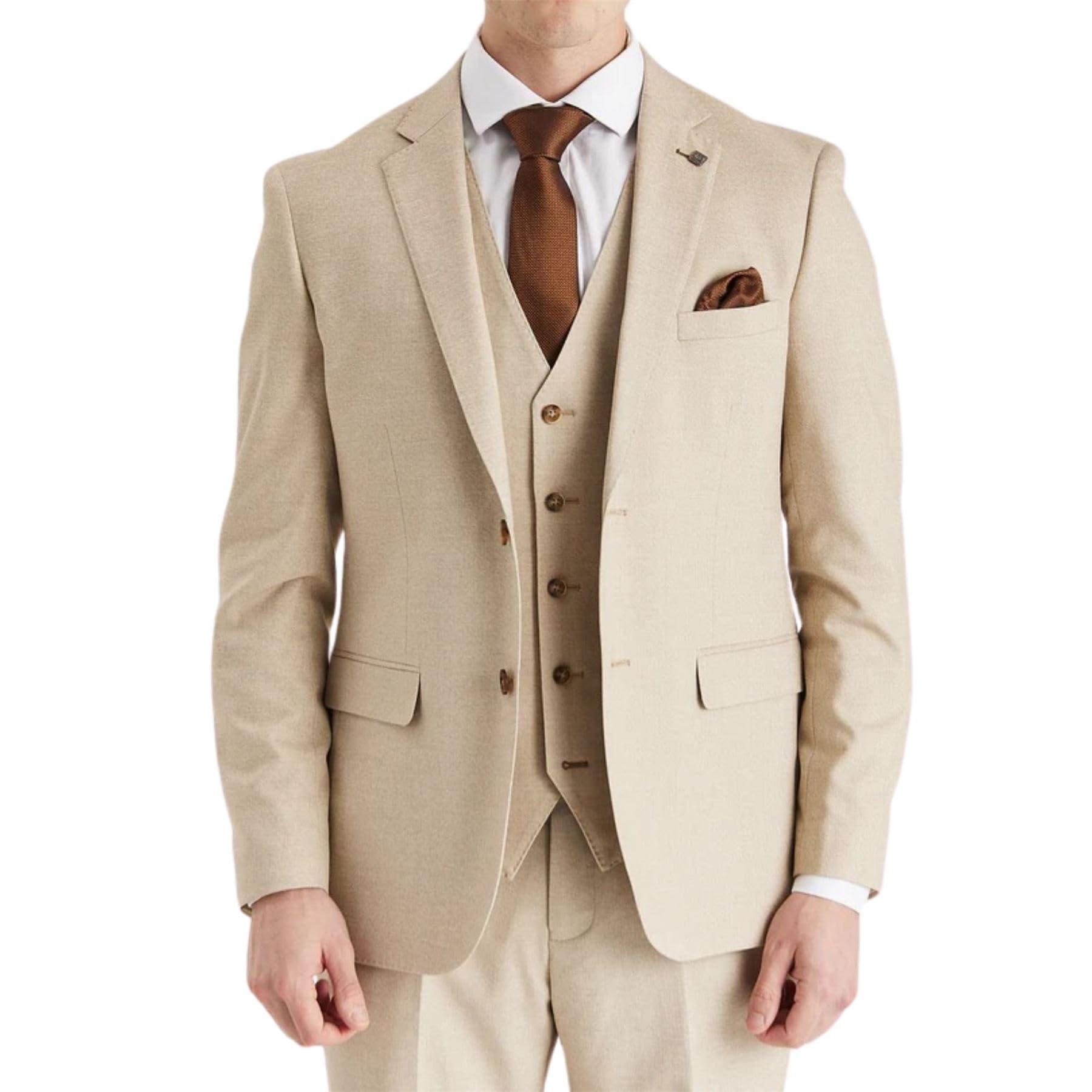 TruClothing Men's Blazer Beige Tailored Fit Summer Suit Jacket - Beige 48