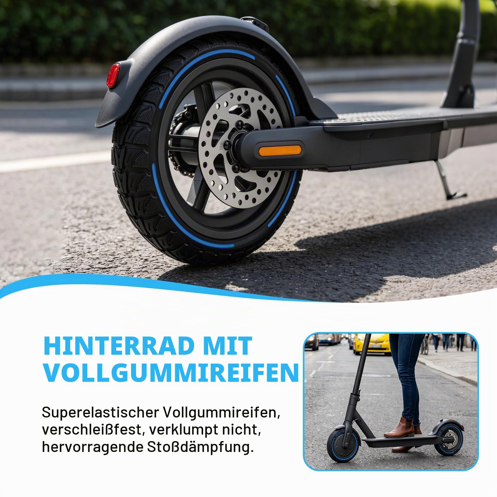 BuyWeek E-Scooter Hinterrad Vollgummireifen mit 120 mm Scheibenbremse für Xiaomi M365 PRO/PRO 2, Explosionssicherer Druckfester Stoßdämpfender Hinterreifen (Nicht für Xiaomi M365, 1S)