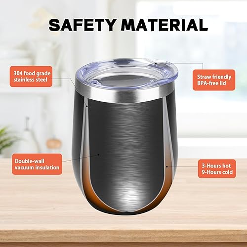 Miniatura 4 de StarSpeed Paquete de 12 vasos de vino de 12 onzas con tapa, tazas de viaje de acero inoxidable sin tallo con aislamiento de doble pared, vasos de