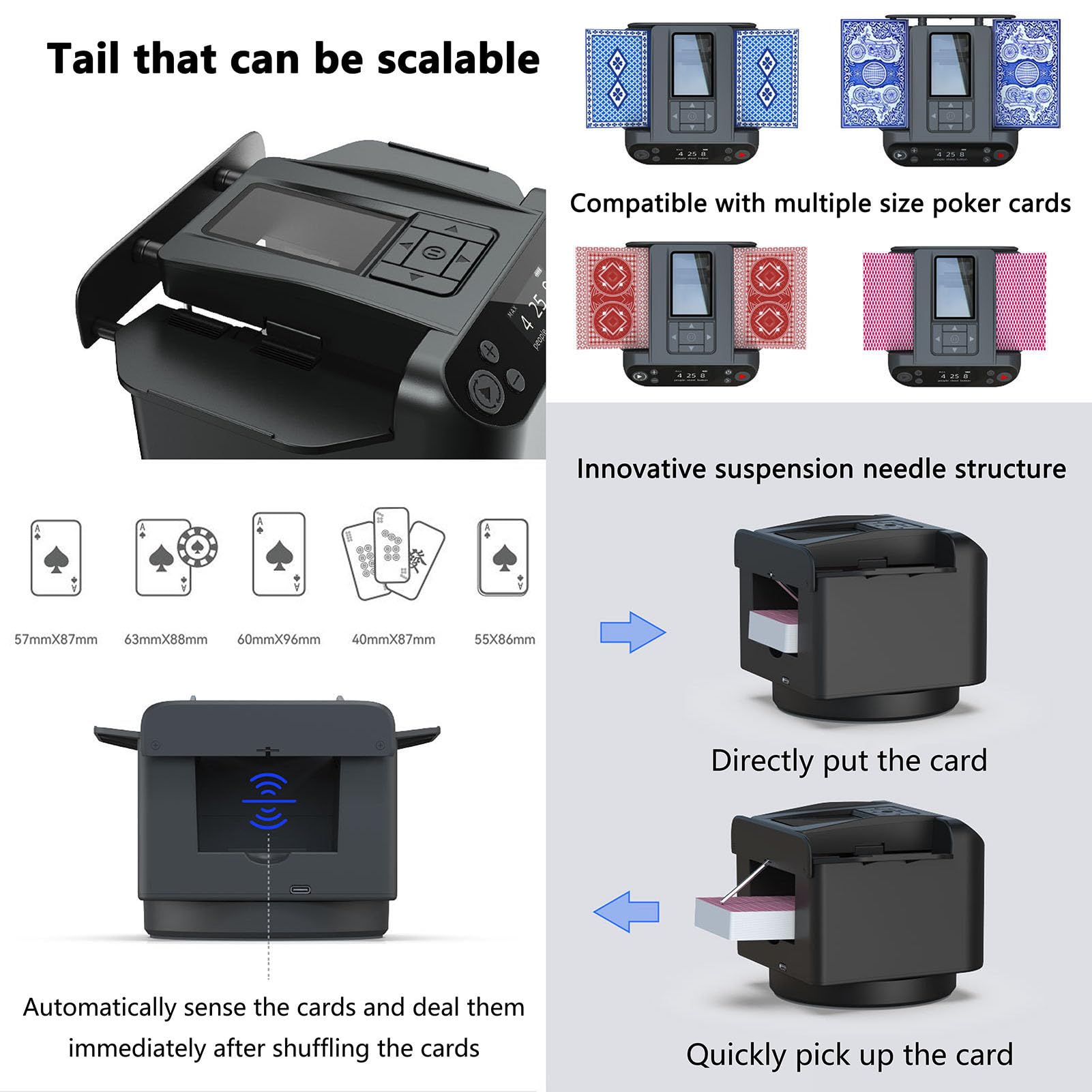 Mescolatore Automatico Di Carte E Mazziere 2 In 1, Mazziere Di Carte Con Rotazione A 360°, Distributore Di Carte Da Gioco, Con 4 Pulsanti Del Mazziere Wireless, Per Gioco Da 2-8 Persone(Color:nero)
