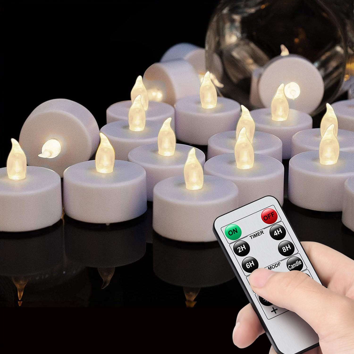 LED Tea Lights with Remote Control: 24pcs Flickering Flameless Candles,Long Lasting 400+Hours,Battery Operated Electric Tealight for Home Decoration Seasonal&Festival Celebration(Warm White)