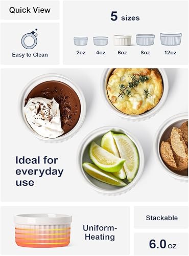 Vista 24 de LE TAUCI - Juego de 6 ramekins de 4 onzas para suflé, salsas de inmersión, pudín, set de 6
