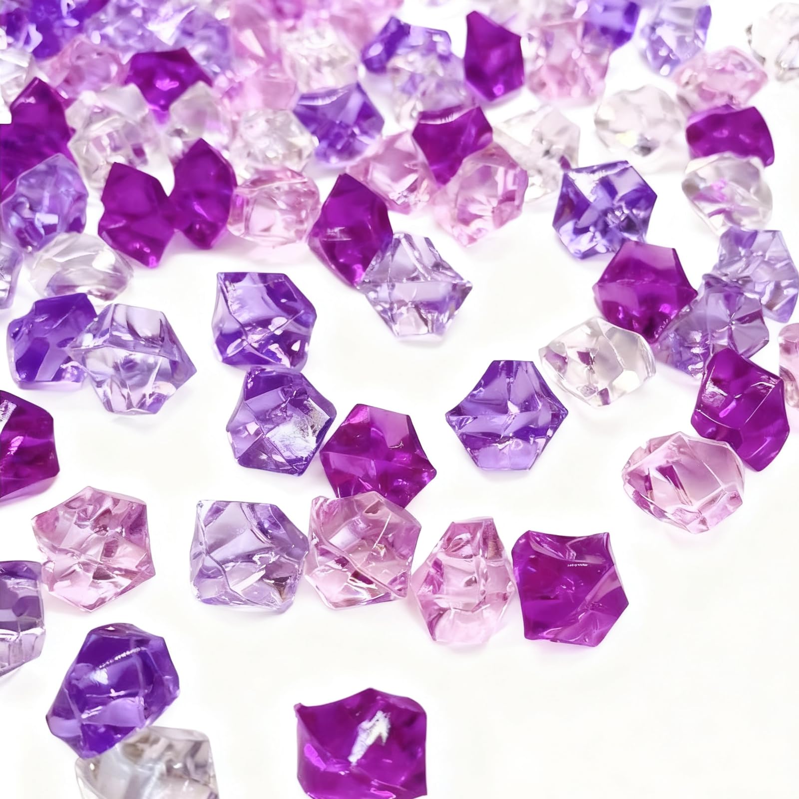 Falso Crushed Ice Rocks, 500 G in acrilico, pietre di cristallo acrilico, pietre colorate per riempire vasi decorativi e per il fai da te (viola, trasparente, rosa, rosso rosa)