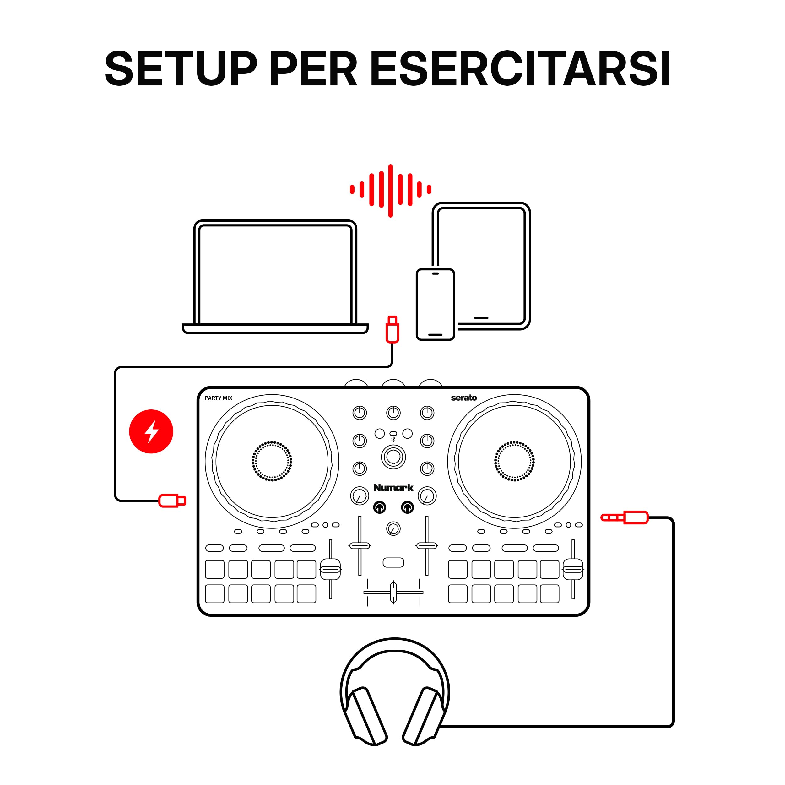 Numark Party Mix III Controller DJ Bluetooth con Luci Integrate | Beat Assist, Smart Fader, 16 pad, mixer DJ 2 deck, controllo Stems, USB-C, Serato DJ Lite e Algoriddim djay inclusi