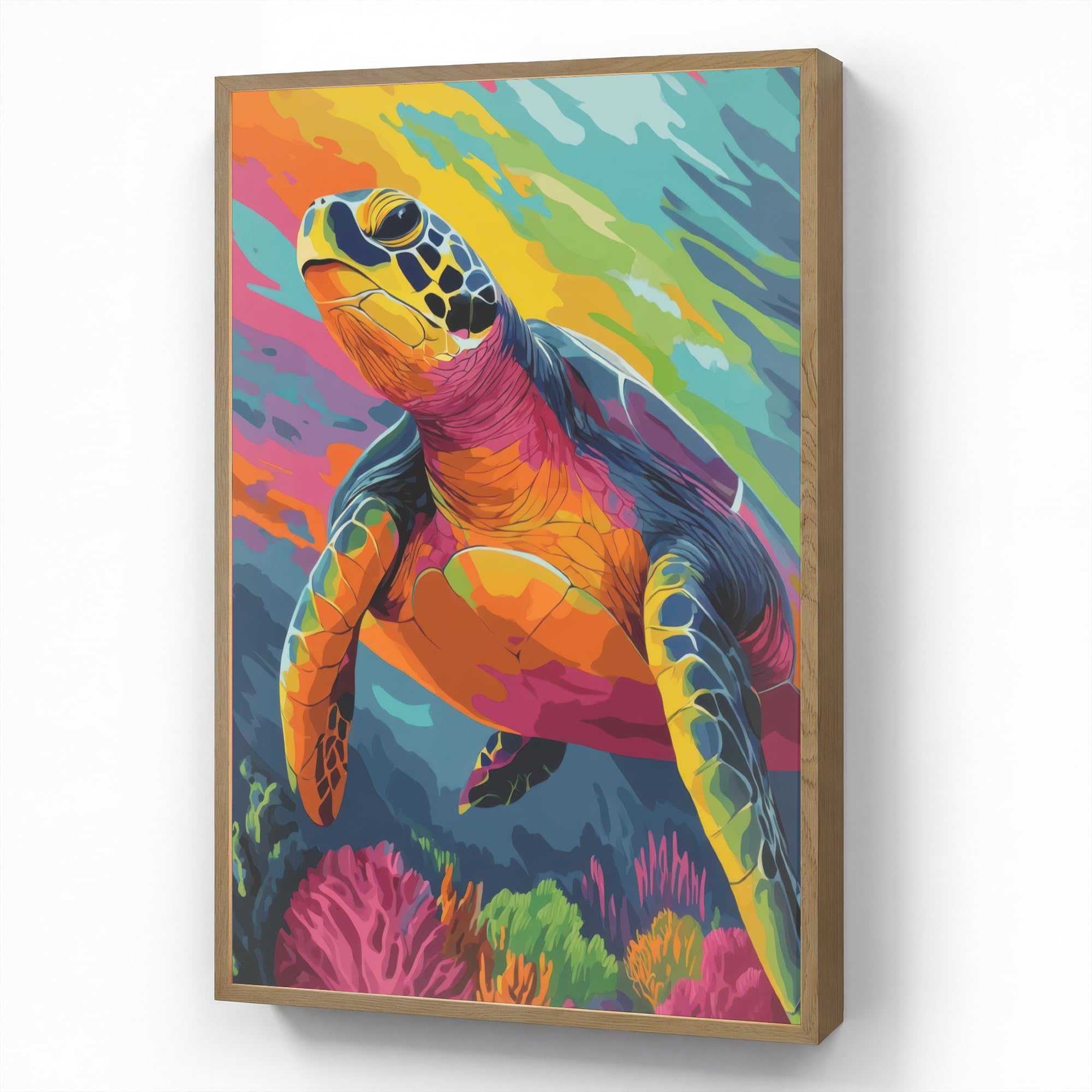 Moderne LED Wandleuchte Innen 60x90 cm Aufladbar Wandbeleuchtung Schlafzimmer Nachtlampe Flach Fernbedienung Warmes Still Licht Dimmbare Lampe Koralle - Schildkröte - Abstrakt - Wasser