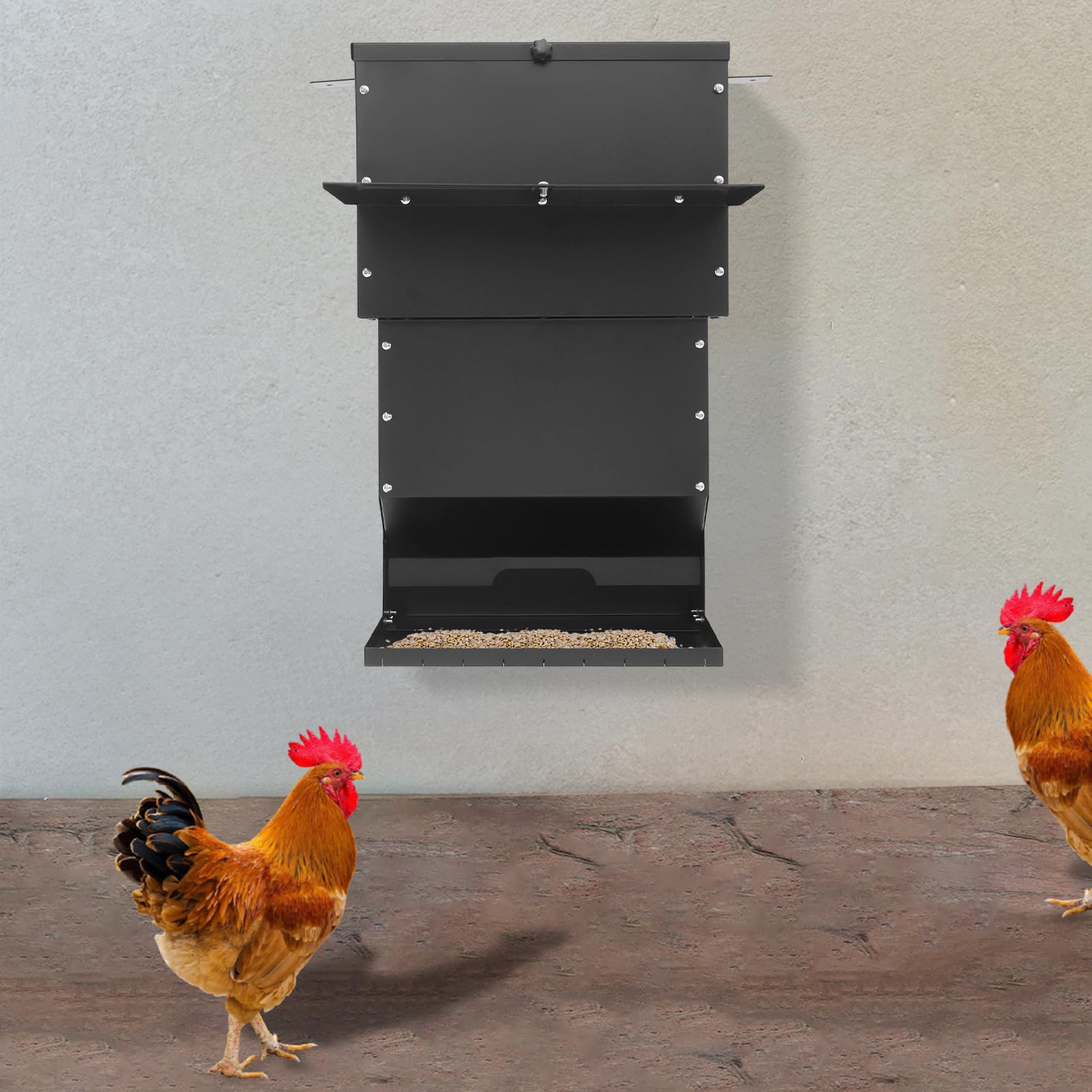 Alimentador automático para perros colgante comedero para mascotas con gravedad con tapa, contenedor grande de comida, capacidad de 27 kg/60 libras, adecuado para zoológicos y granjas