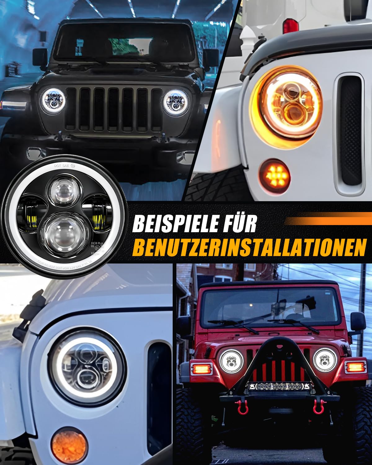CO LIGHT 7 zoll LED scheinwerfer 150000LM, E-geprüft mit Abblendlicht Fernlicht Amber Halo Blinker, Weißem Tagfahrlicht (DRL) ，für Defender VW T3 G Klasse Wrangler TJ JK LJ Hummer