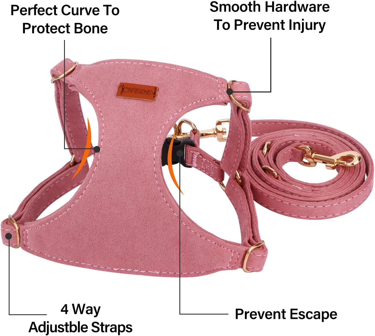 CHEDE No Pull Puppy Harness and Multifunction Dog Leash Set- 8 Colors Soft Adjustable No Choke Escape Proof Cute,Lightweight Pet Vest Harness for Small and Medium Dog (M, Antique Pink) M Antique Pink