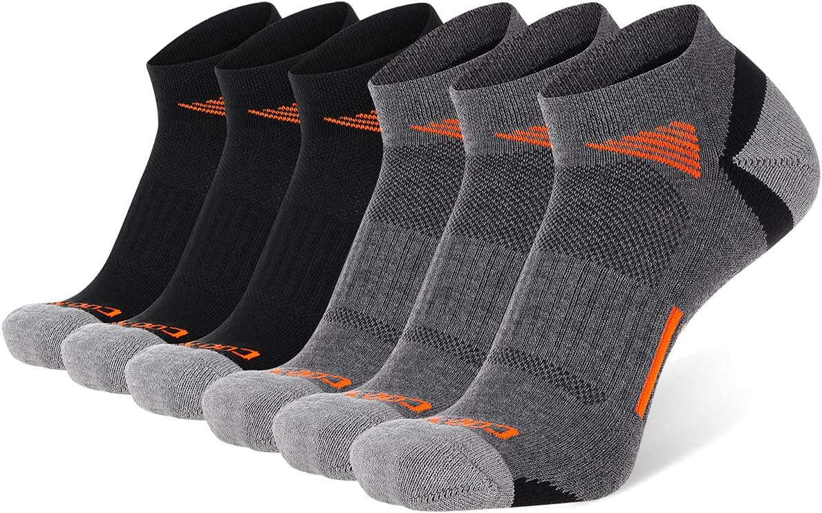 COOVAN Mens Ankle Athletic Socks Low Cut Cushioned Breathable Running Sports Socks 6 Pack