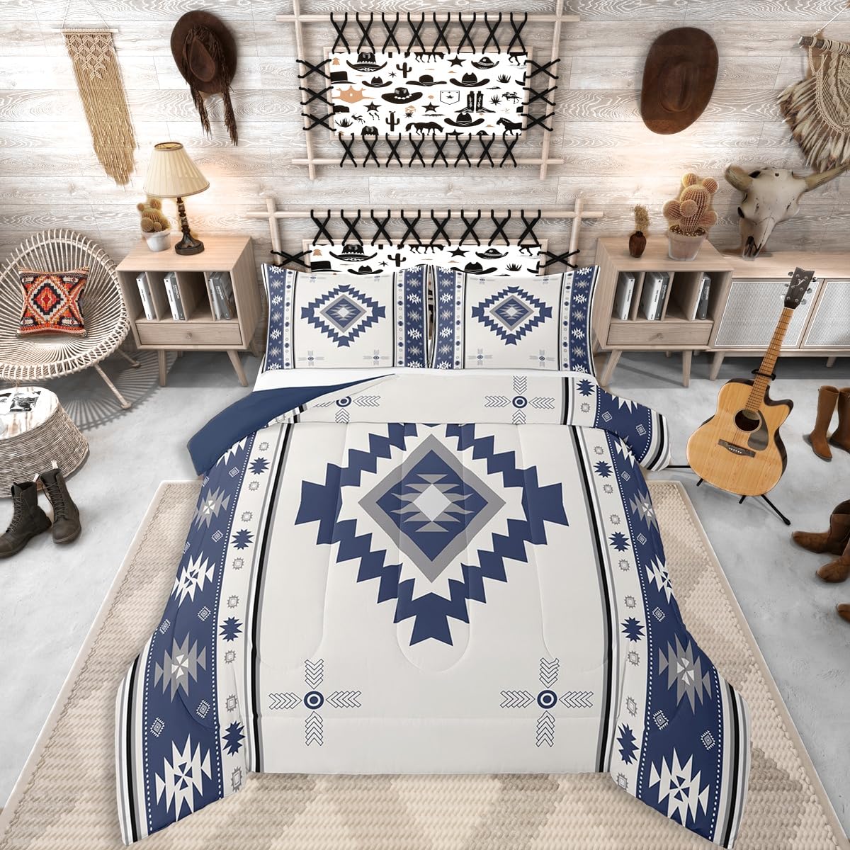 Erosebridal Bettwäsche-Set für Jungen, Western-Azteken-Bettwäsche-Set, Tribal-Südwestliches geometrisches Bettdecken-Set für Teenager, Erwachsene, Schlafzimmer, exotische Boho-Daunendecke, indische