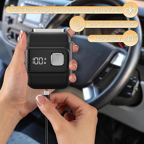 Miniatura 5 de Afeitadoras eléctricas de papel de aluminio para hombres Mini maquinilla de afeitar eléctrica para barbacara con 3 cuchillas flotantes y pantalla