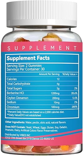 Miniatura 5 de Gomitas de berberina con canela de Ceilán, suplemento HCI de berberina de 1200 mg para metabolismo y apoyo energético, vegano, sin OMG y sin