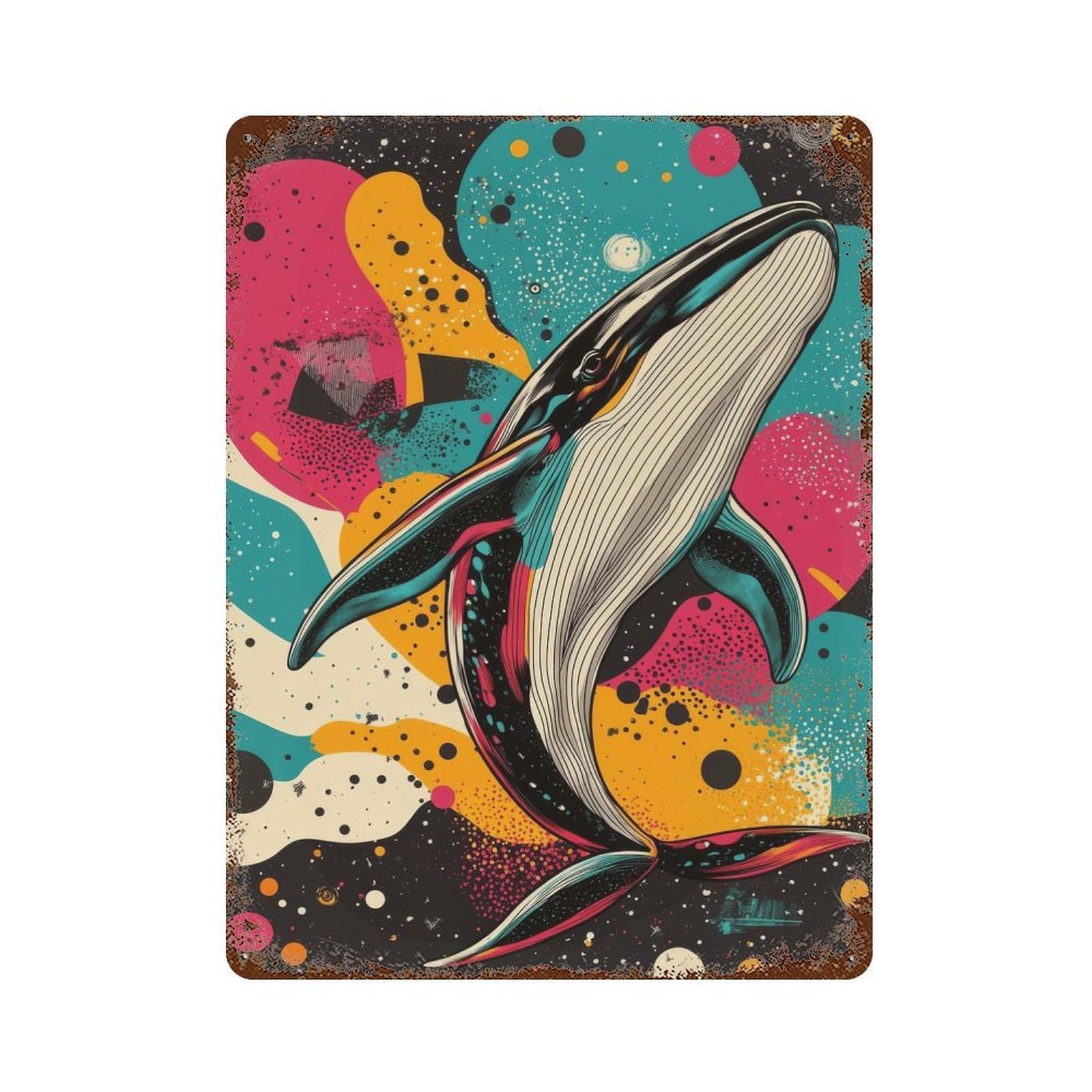 Whale in Space Majestic Whale Pop Art Vibrant And Dynamic Whale Design Vintage Rust Metal Sign 15.7"x11.8", Shabby Chic Decor for Garage, Pub Or Kitchen