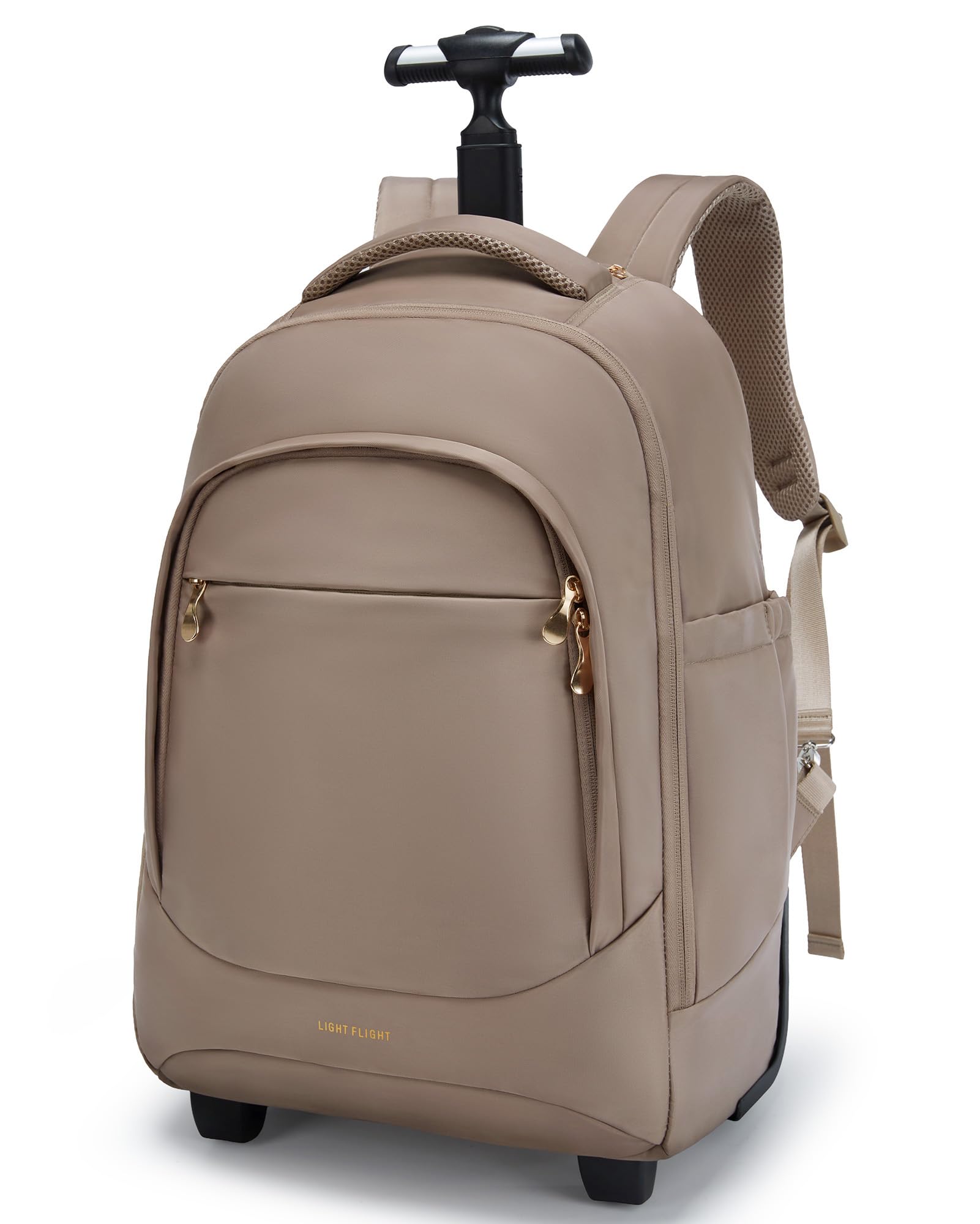 LIGHT FLIGHT LIGHT FLIGHT Rolling Travel Backpack, Water-Resistant Travel Laptop Backpacks with Wheels for Adults, 17 Inch Large Roller College Backpack Luggage Carry on, Champagne