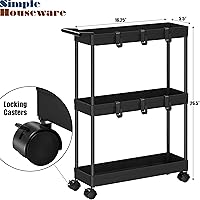 Vista 3 de Simple Houseware 3-Tier Slim/Narrow Storage Cart with Handle, 5.5'' Wide x 26.5'' Height Rolling Organizer for Kitchen, Bathroom, Laundry Room