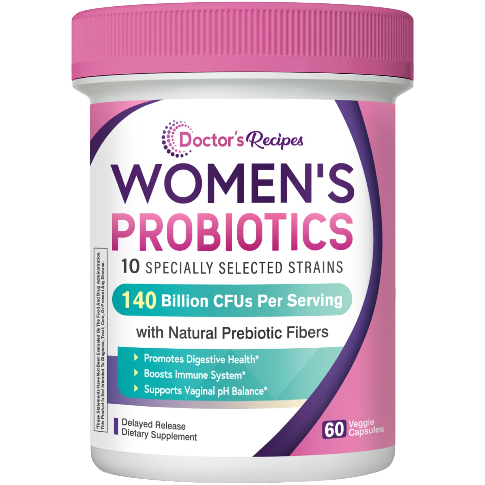 Doctor's Recipes Women's Probiotics: 140 Billion CFU, 10 Strains, Dedicated Vaginal & Digestive Support