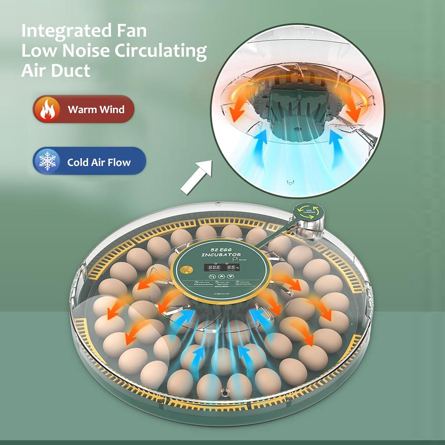 52 Egg Incubator with Automatic Egg Turning and Humidity Control, Incubators for Hatching Eggs 360° View Quail Duck Egg Incubator, Egg Incubators for Chickens Ducks (52 Eggs)