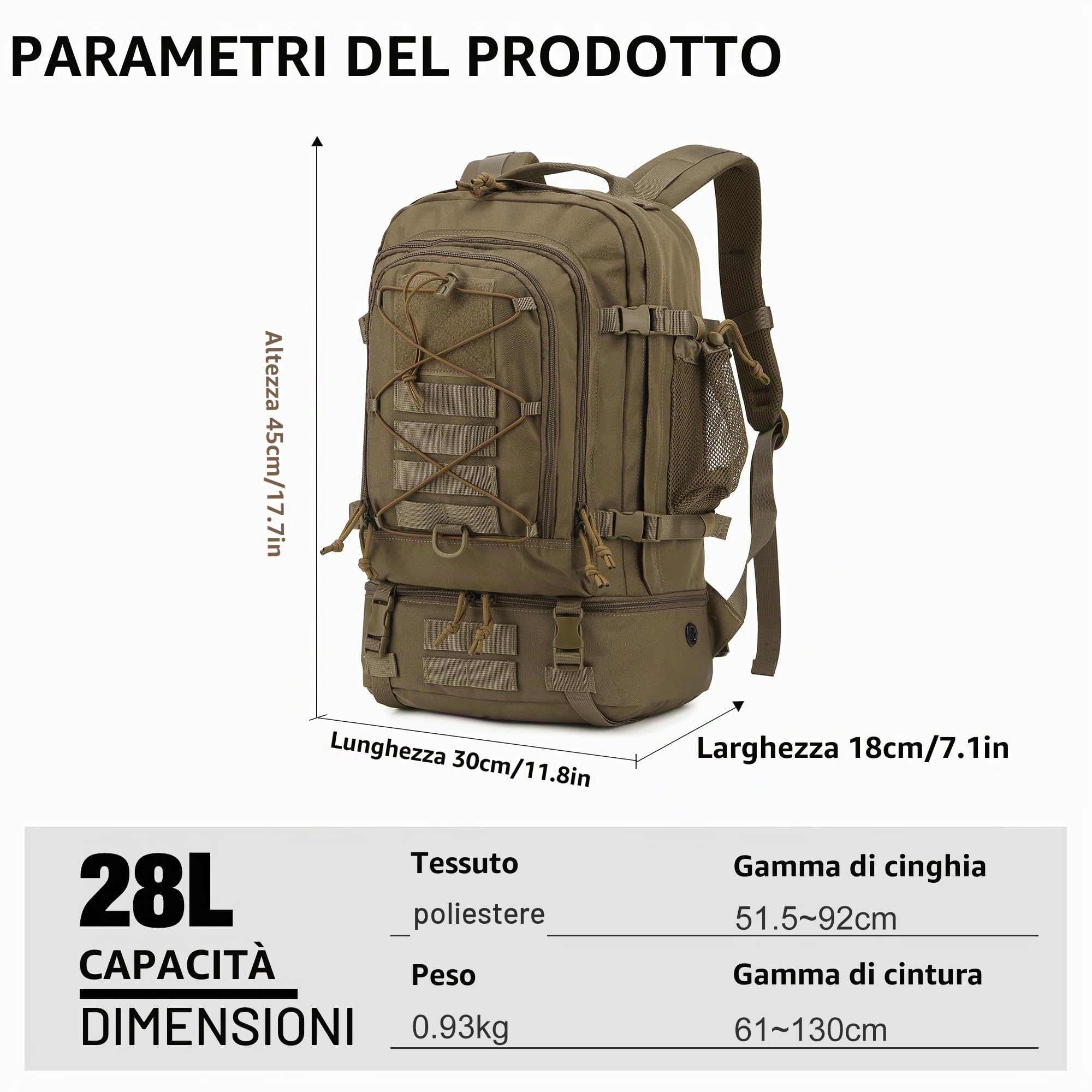 Mardingtop 28L Zaino tattico escursionismo trekking pesca per sopravvivenza campeggio all'aperto in viaggio Forze armate