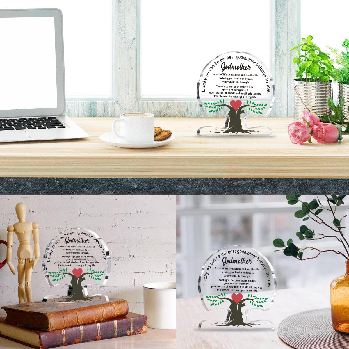 Godmother Gifts from Godchild, Birthday Gifts for Godmother from Goddaughter Godson Appreciation Thanks You Gift for Godmom Acrylic Tree Desk Signs Plaque Home Decor - Image 4
