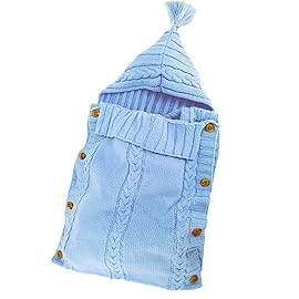 XMWEALTHY Newborn Baby Wrap Swaddle Blanket Knit Sleeping Bag Receiving Blankets Stroller Wrap for Baby(Light Blue) (0-6 Month)