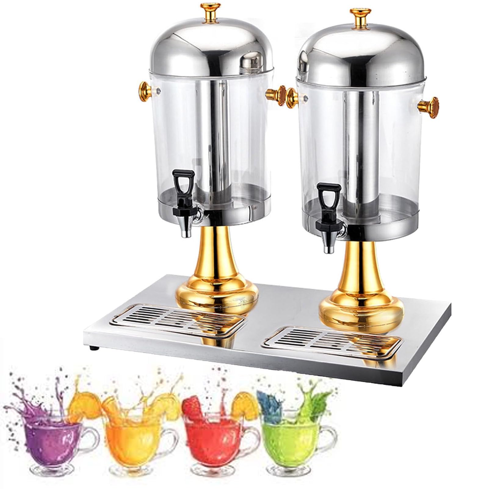 asdchZen Commercial Juice Dispenser, 16L/24L Stainless Steel Beverage Dispenser With Ice Container, For Serving Cold Drinks, Cocktails, Water, Chilled Refreshments,Gold-DoubleBarrels/16L