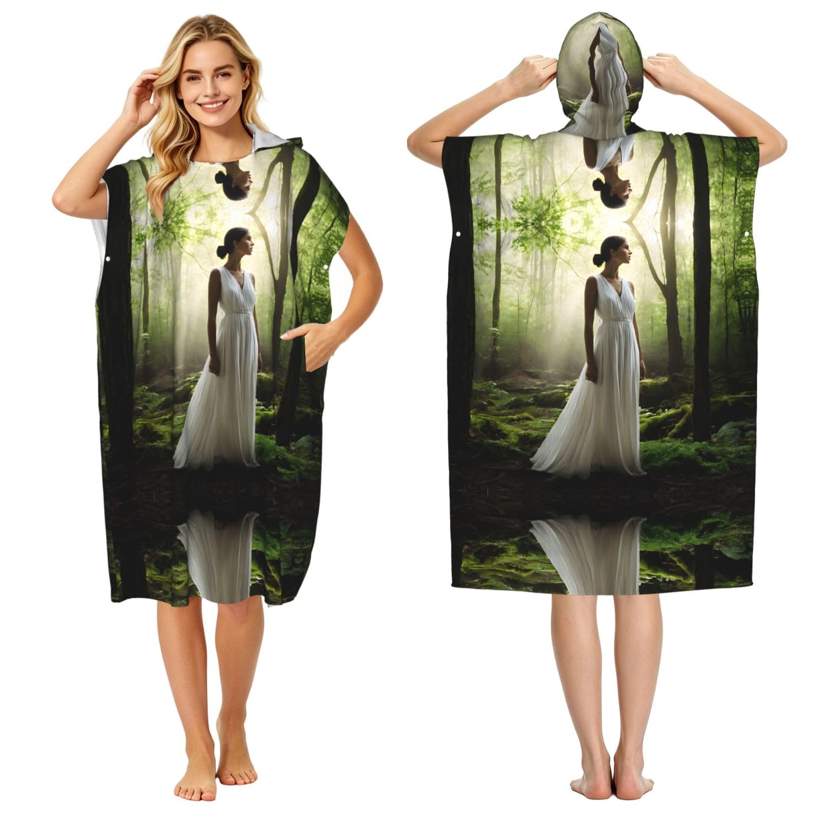 ESNAIUVCD Lake Fairy Print Changing Robe, Hooded Towel Poncho For Swimming Pool, Beach,Quick Dry & Light Weight Towelling Poncho For Adults Women Men