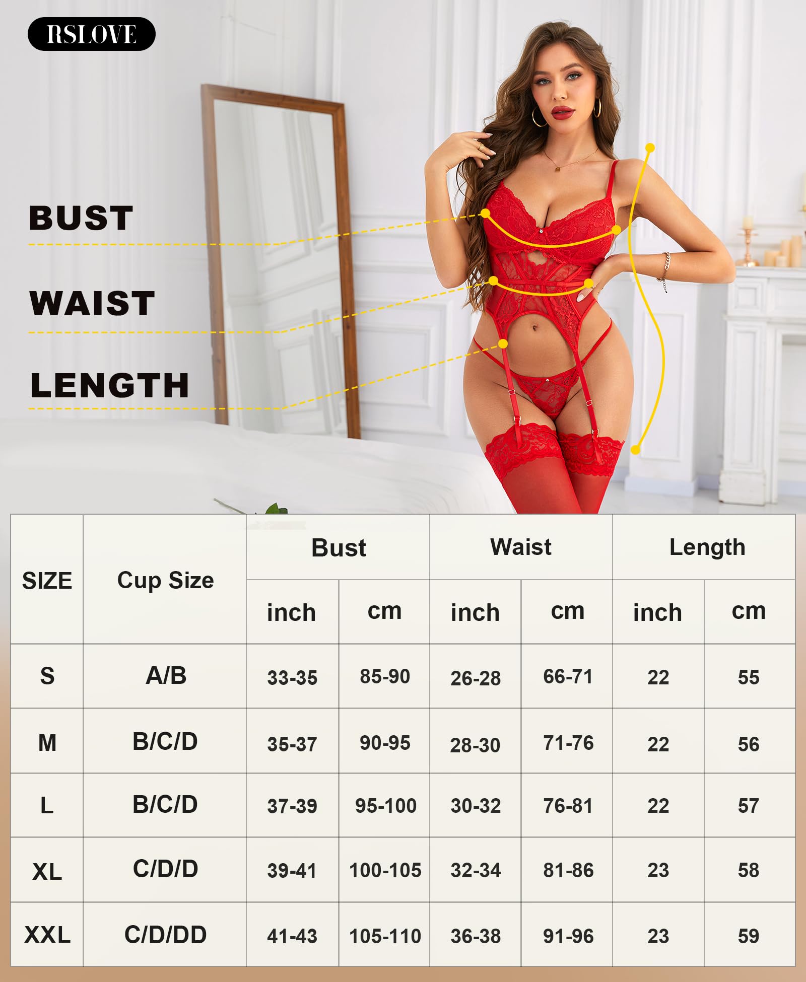 Ensembles de Lingerie Femme Sexy – Body Basque en Dentelle avec Jarretière, 2 Pièces