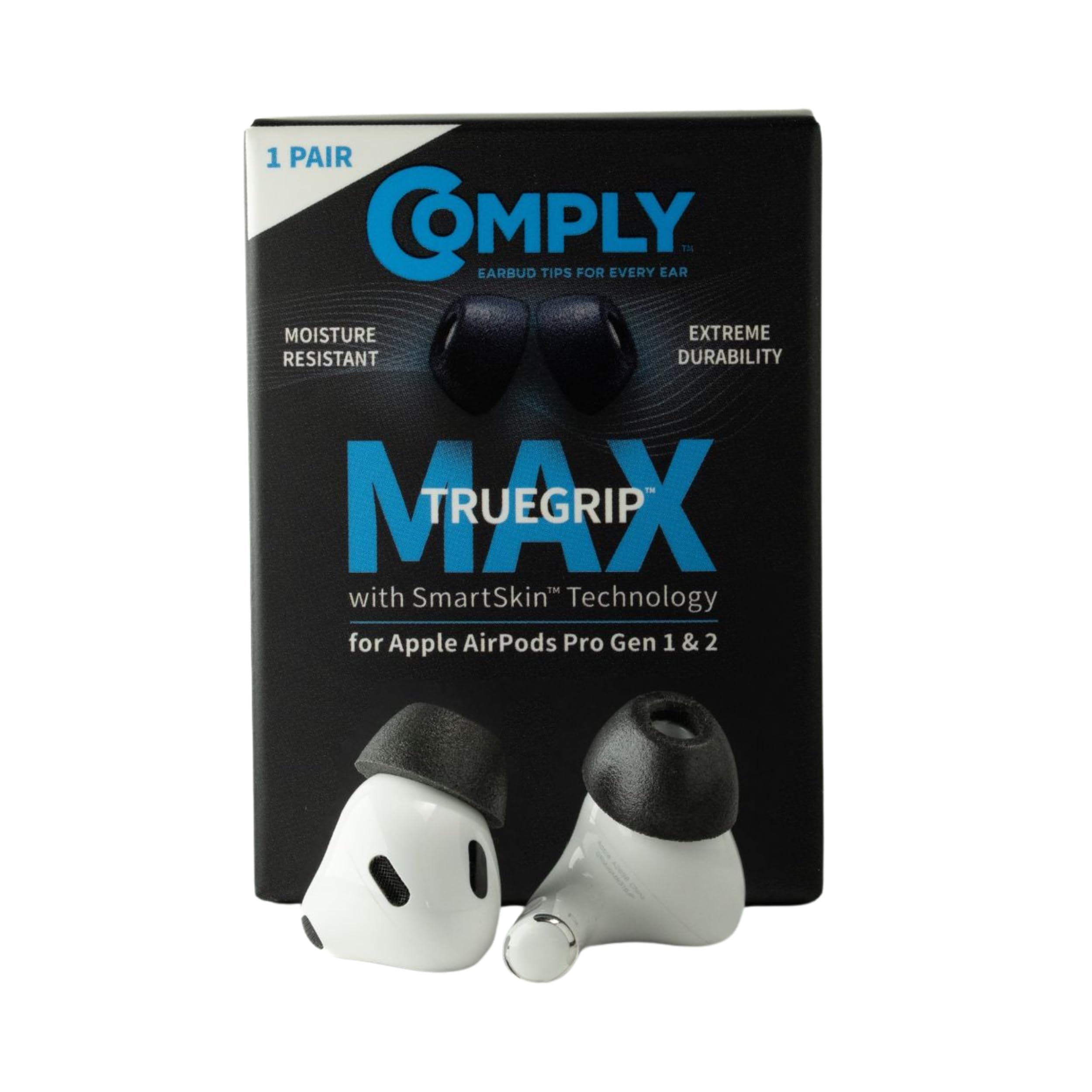 Comply TrueGrip MAX Premium Memory Foam Replacement Ear Tips, Black Medium