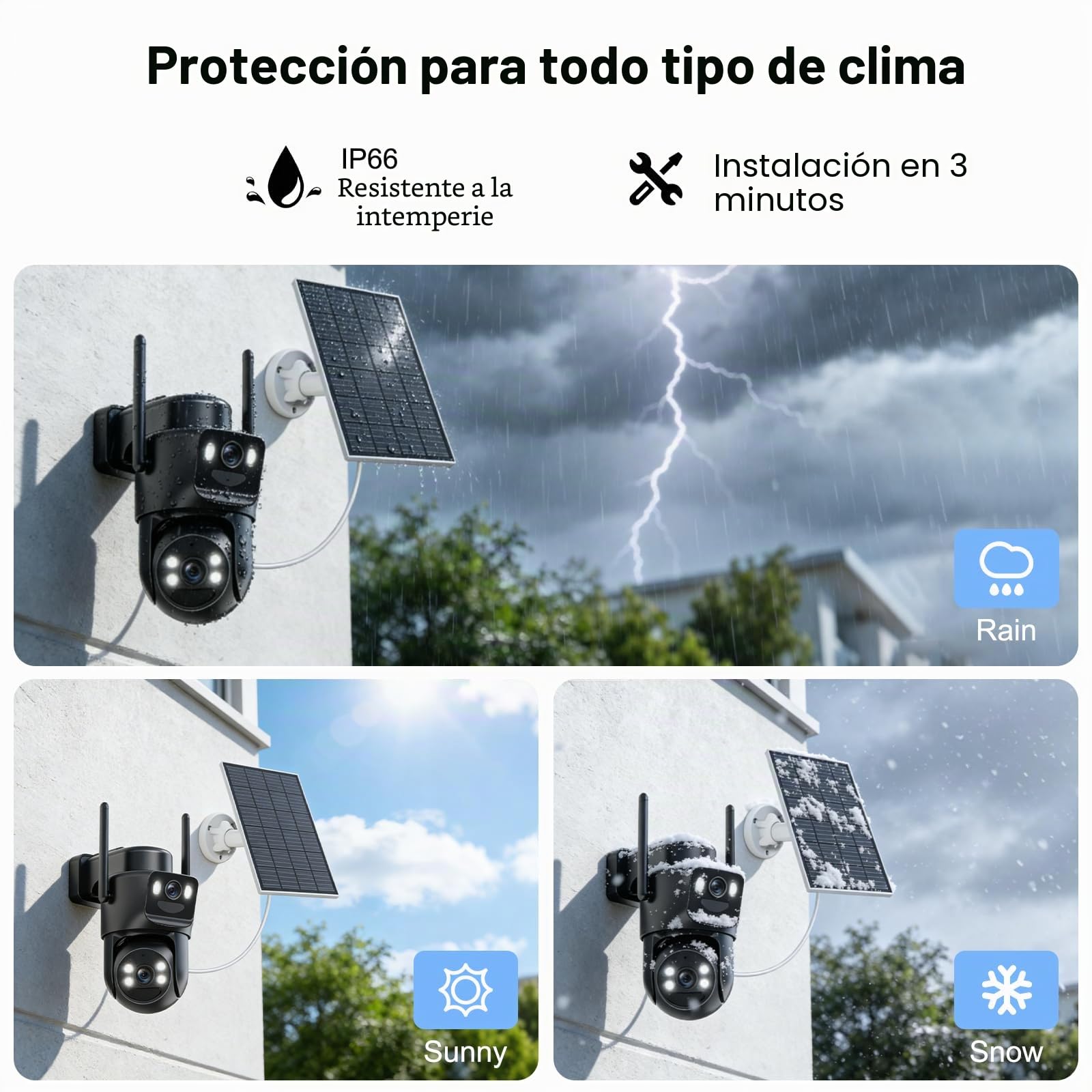 4K Cámara Vigilancia WiFi Exterior Solar con Doble Lente,Panel Solar 6W,360° PTZ,Detección Humana PIR,Audio Bidireccional,Visión Nocturna en Color,2.4G/5GHz,IP66