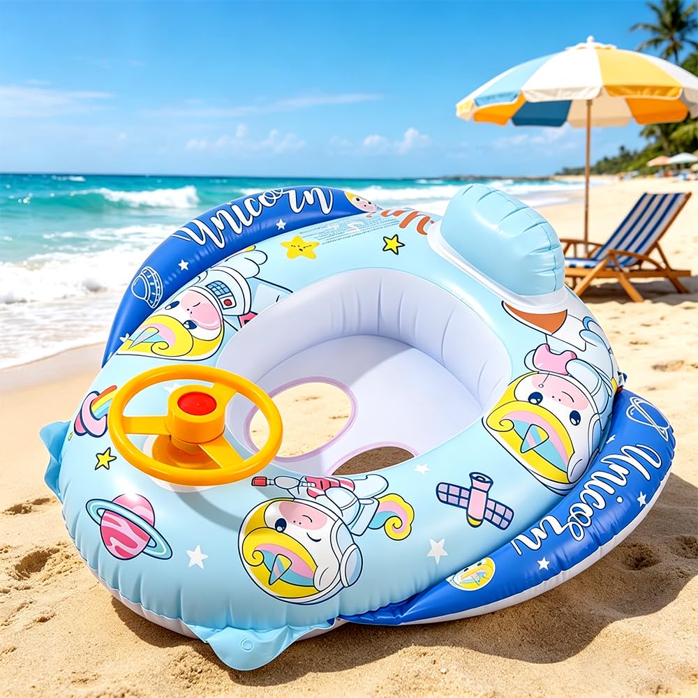 Unicorno Anello di Nuoto Neonato,Giocattoli Galleggianti per bambini,Galleggiante Gonfiabile con Sedile e Volante,Unicorno Giocattoli Galleggianti,Salvagente Gonfiabile per Bebè 6 Mesi a 36 Mesi