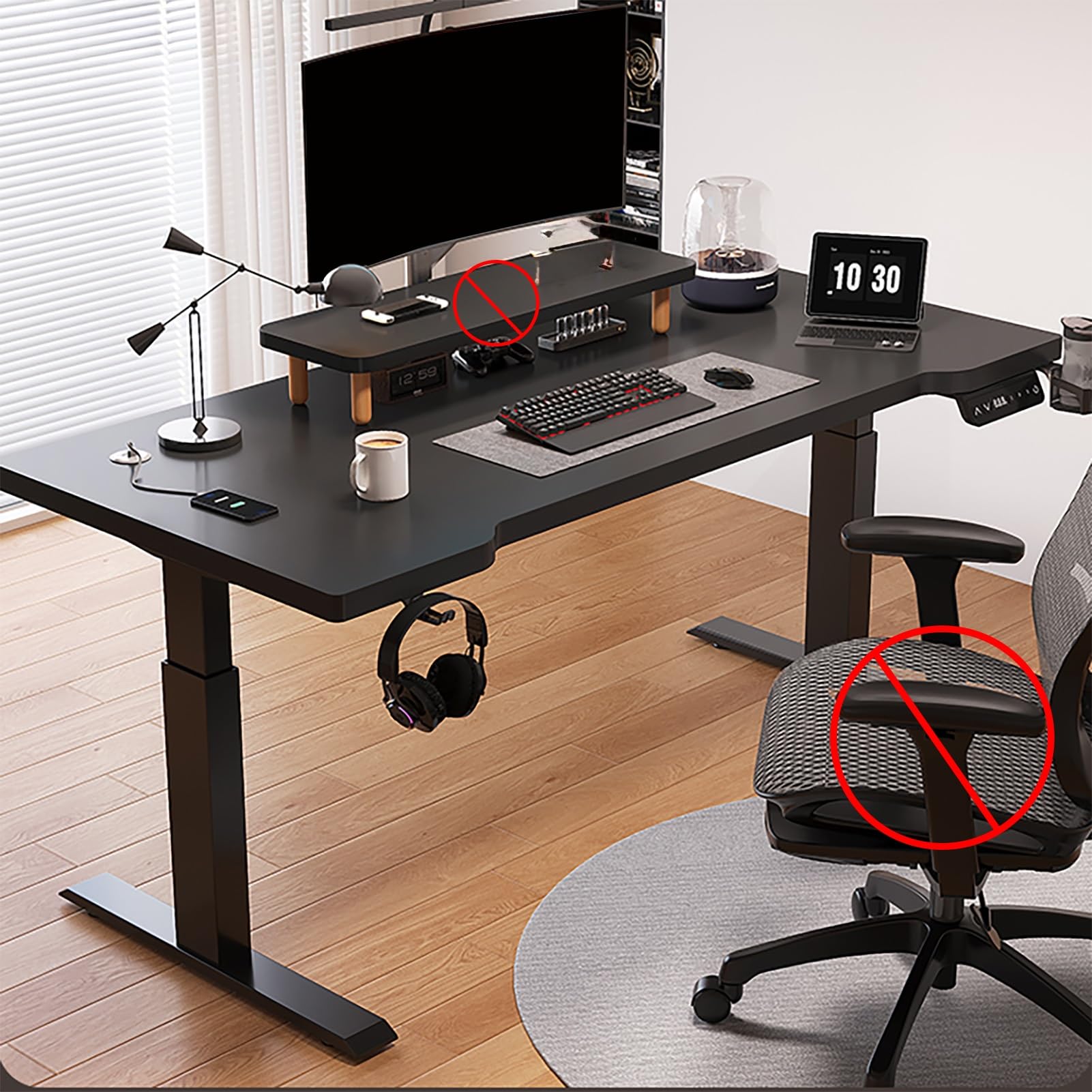 MYUYEE Standing Desk Adjustable Height, Sit Stand Up Desk, 3 Memory Height Settings, Computer Gaming Desk, Office Desk With Cup Holder And Headphone Hook (Black-120X70Cm)