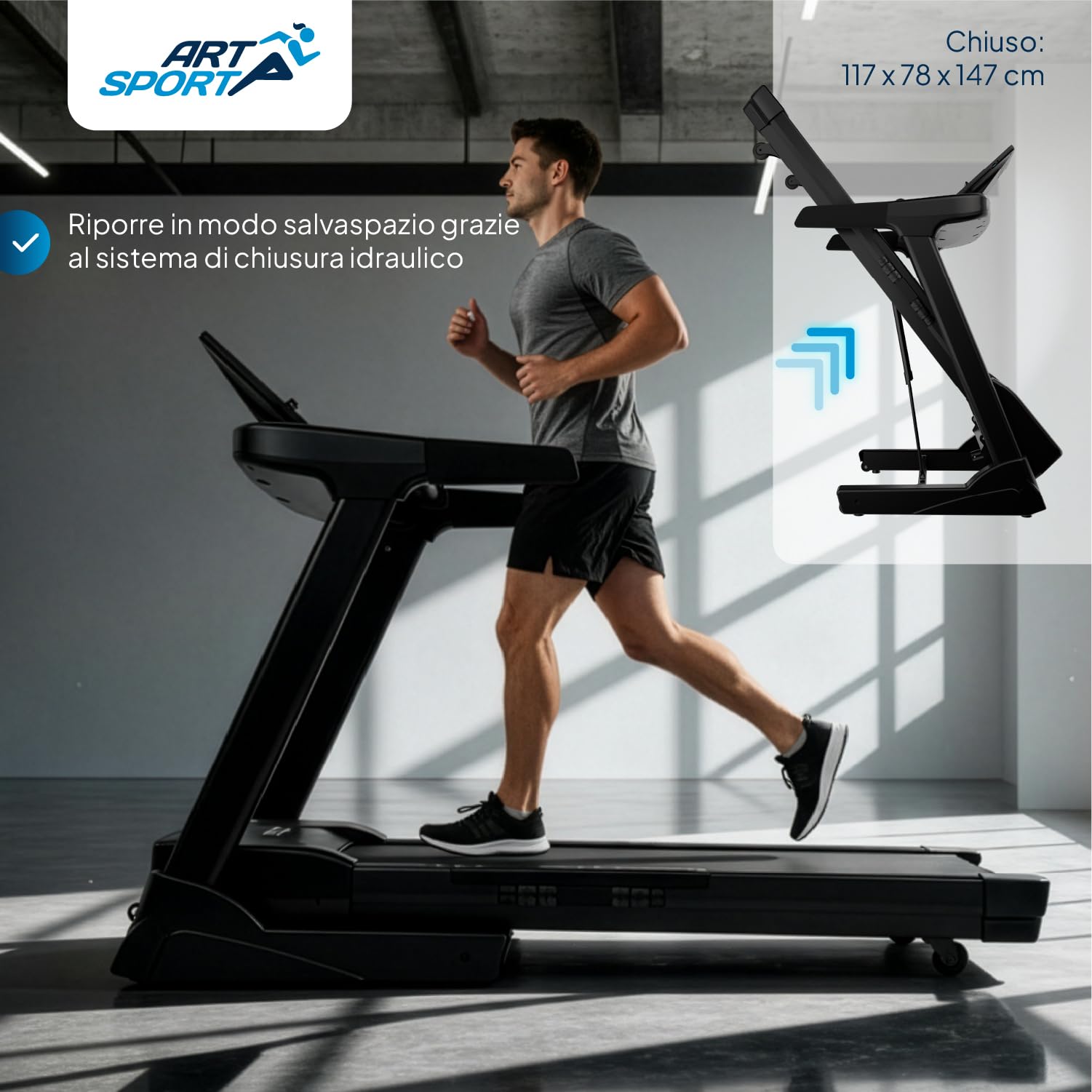 ArtSport Tapis roulant Speedrunner 6000 pieghevole - 22 km/h, 99 programmi, 22 livelli di inclinazione, display LCD da 7 pollici, fino a 150 kg, superficie di corsa: 133 x 50 cm