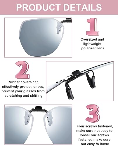 Miniatura 3 de Frienda 3 pares de lentes de sol polarizados con clip sobre gafas graduadas, sin marco, antirreflejos, gafas de sol abatibles