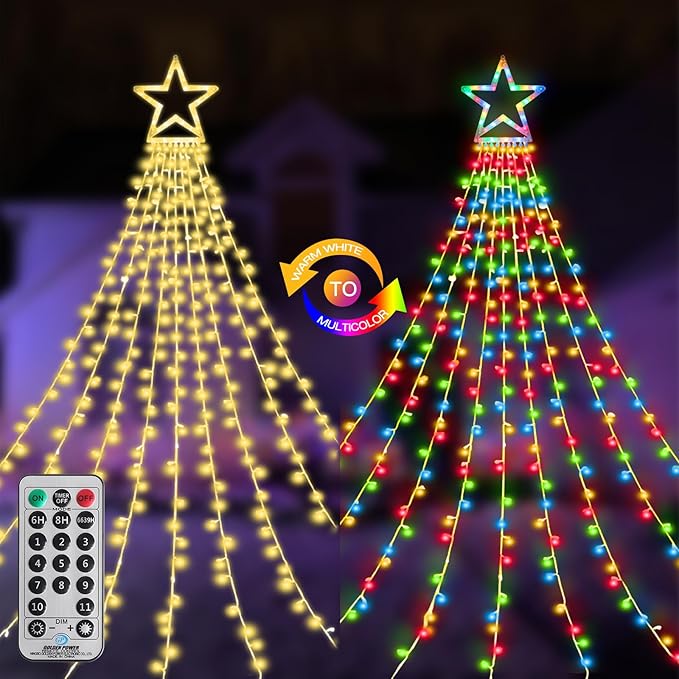 MZD8391 Christmas Decoration Lights 320 LED Color Changing Outdoor Star String Lights Waterproof