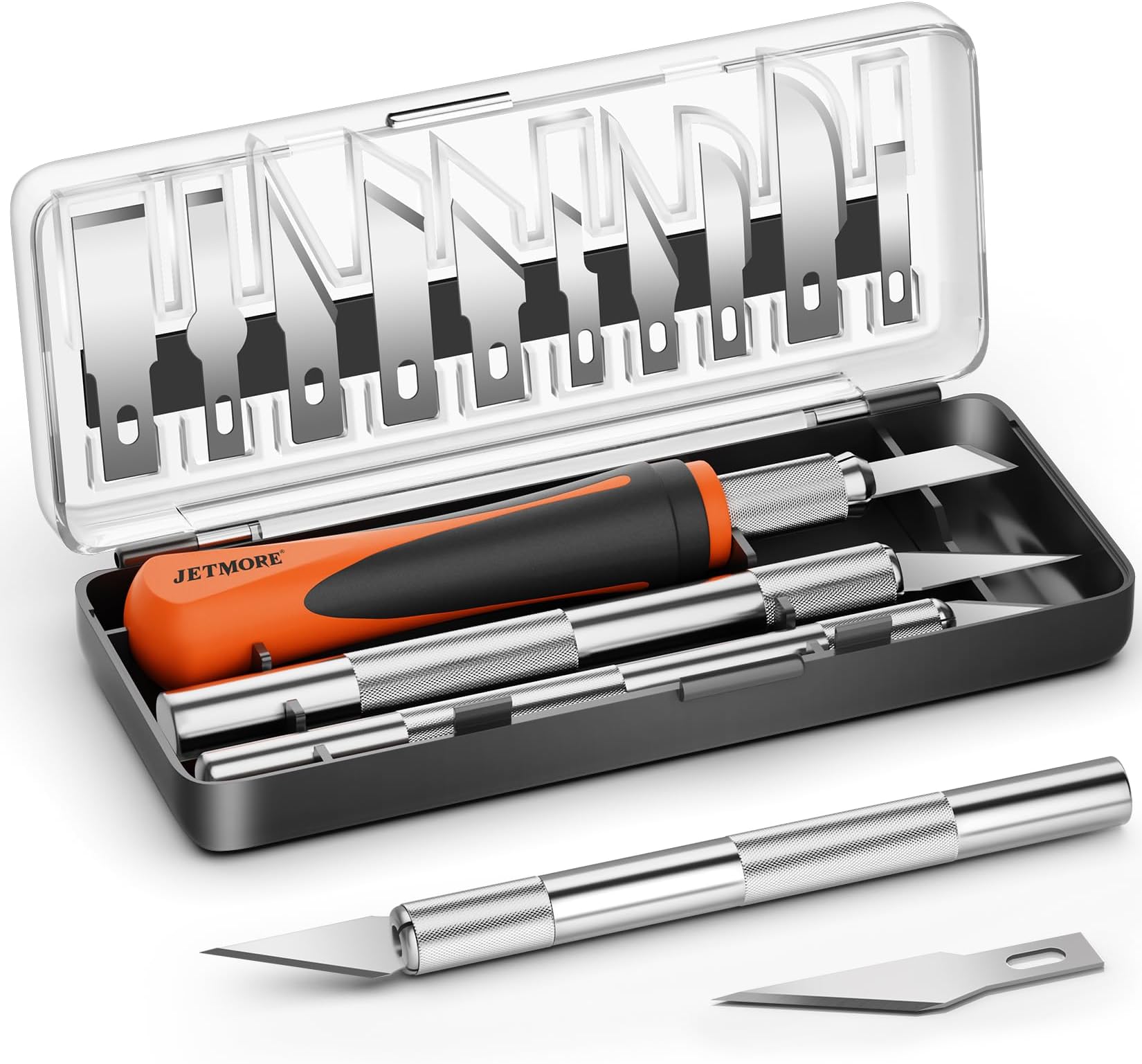 JETMORE 16 Pcs Exacto Knife Set, 3 Craft Knife and 13 SK5 Steel Blades, Precision Hobby Knife for Carving, Modeling, DIY, Scrapbooking, and Art Projects