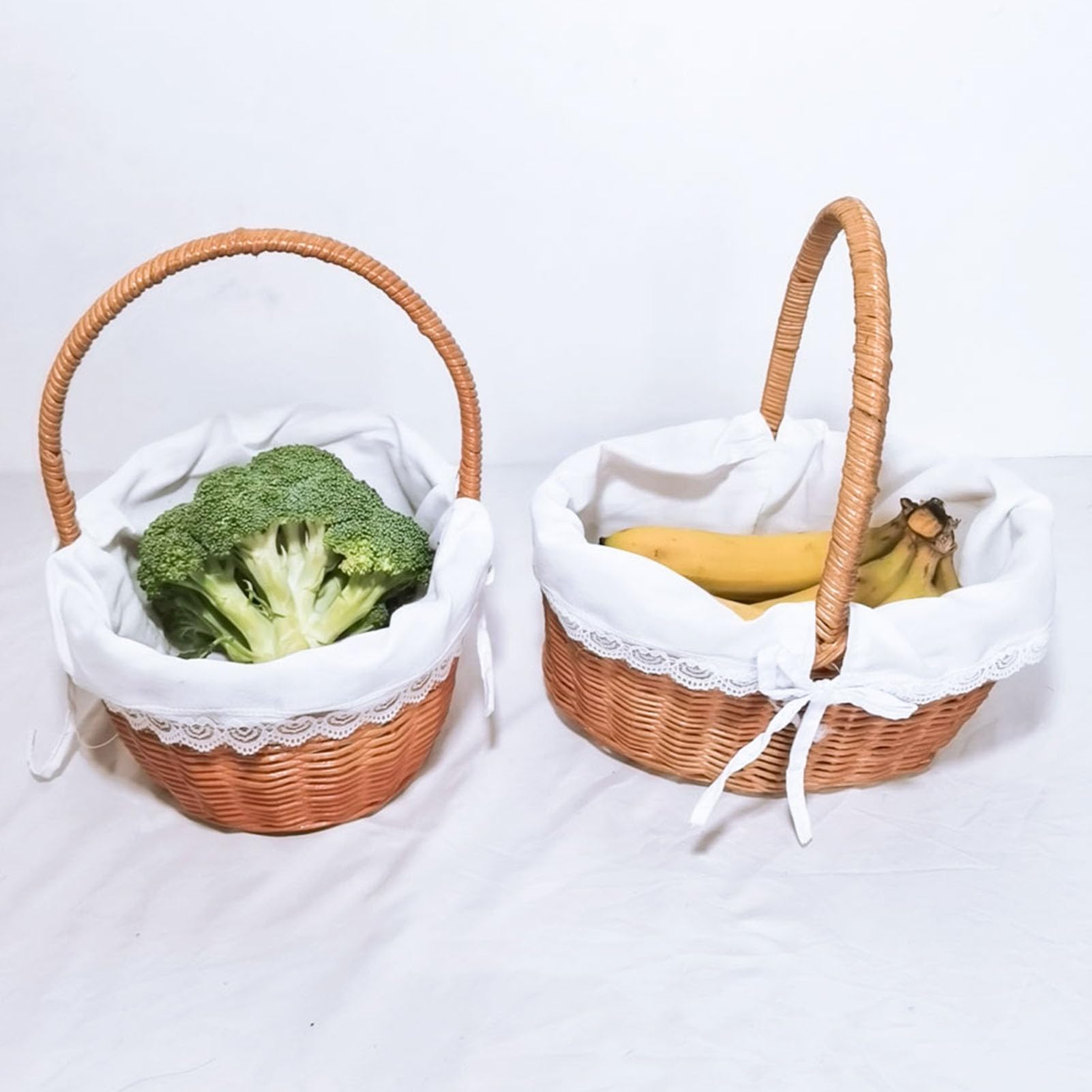 Omabeta 2 Stück Geflochtene Rattan-Blumenkörbe, Dekorative Aufbewahrungskörbe für Heimdekoration, Hochzeiten, 25,9 X 27,9 X 20,1 Cm