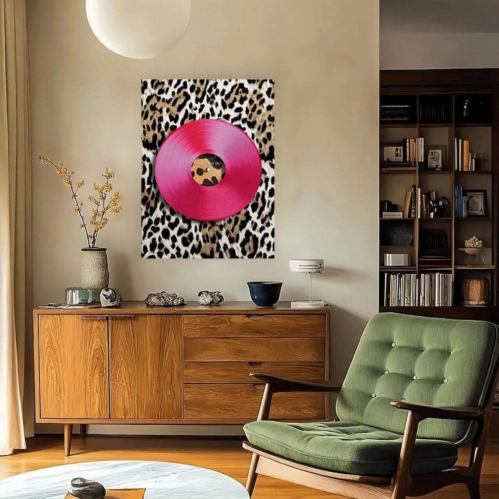 Lienzo impreso con diseño de disco de vinilo, arte mural retro con diseño de disco de vinilo, impresión de póster en lienzo, decoración para dormitorio/sala de estar (70x90cm/Con marco)