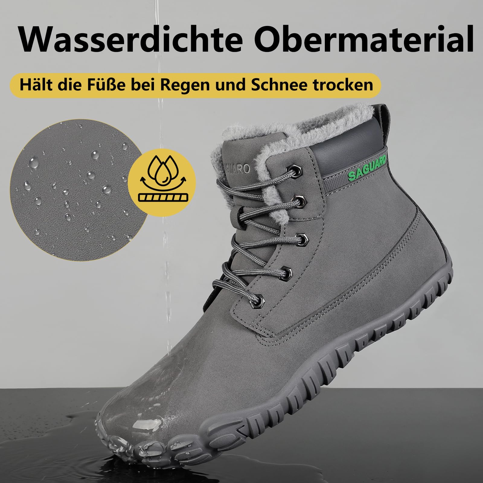 SAGUARO Męskie buty Barefoot Zimowe wodoodporne buty z ciepłym włosem, rozmiar 36-48