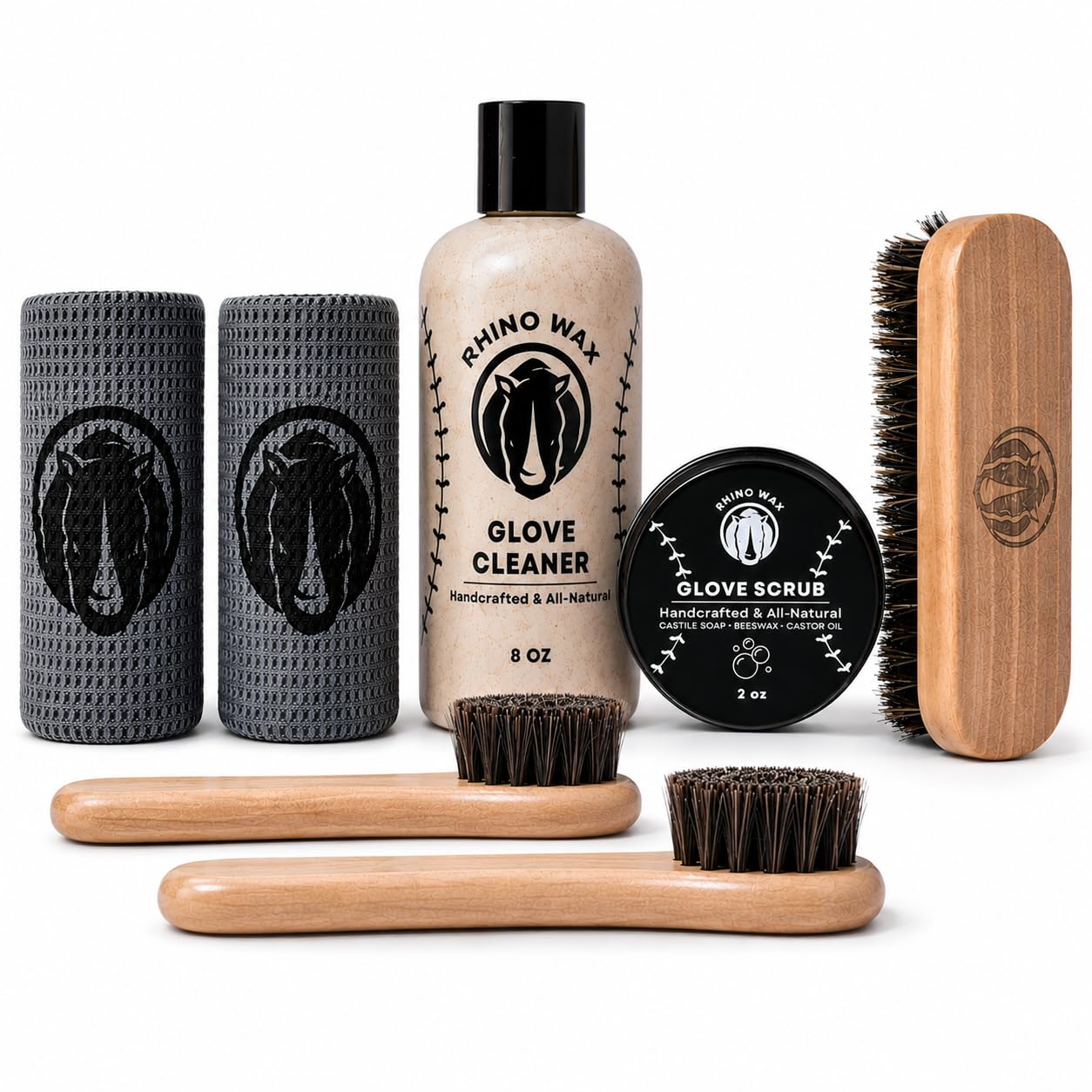 Rhino Wax - Baseball Gloves Complete Cleaning Kit - Glove Scrub for Deep Dirt Removal + Base Ball Mitt Cleaner for Gentle Routine Maintenance -
