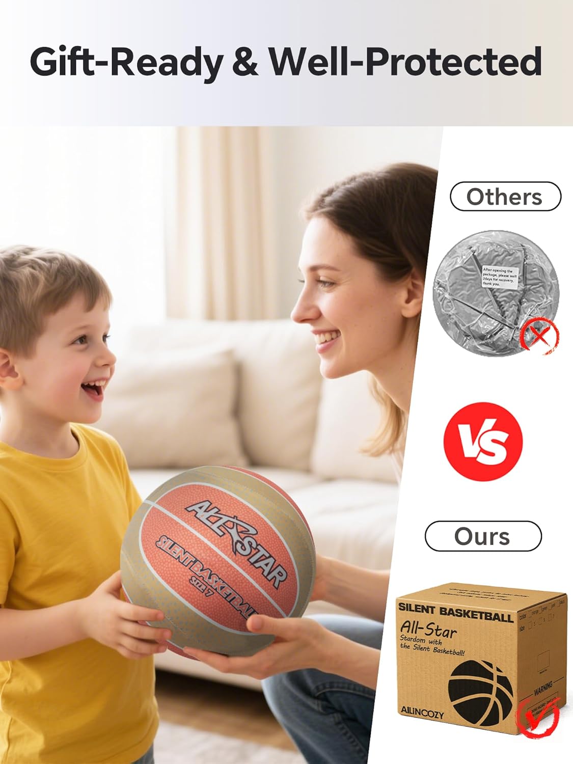 Covered Silent Basketball, Fabric Cover Soft Foam Airless Basketball, High Bounce, Noise-Free Training Ball, Gifts Packaging, Safe for Indoor Activities - Image 4