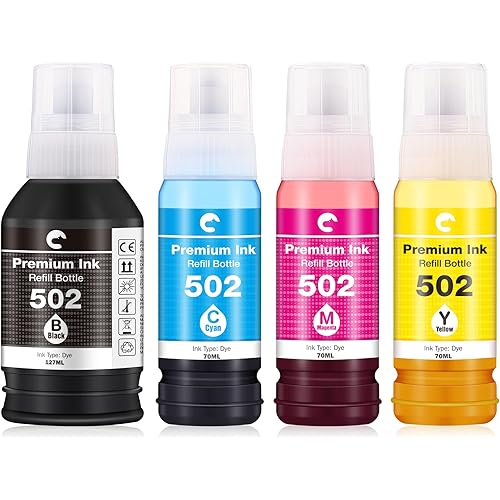 Hiipoo Refill Ink Bottle Replacement for T502 502 Ink for Epson ET-2750 ET2720 ET-2803 ET-2800 ET-3750 ET-4750 ET-3760 ET-4760 ET-2850 ET-4800 ET-3700 ET-15000 Printer