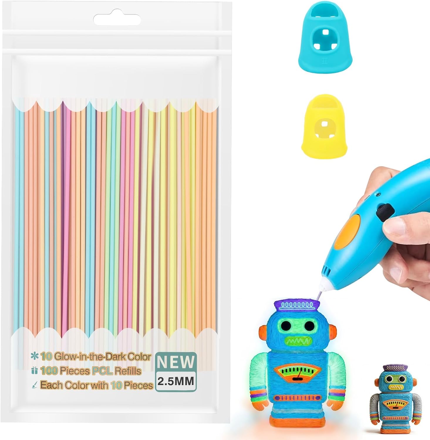 Filamentos 3D luminiscentes para lápiz 100 piezas