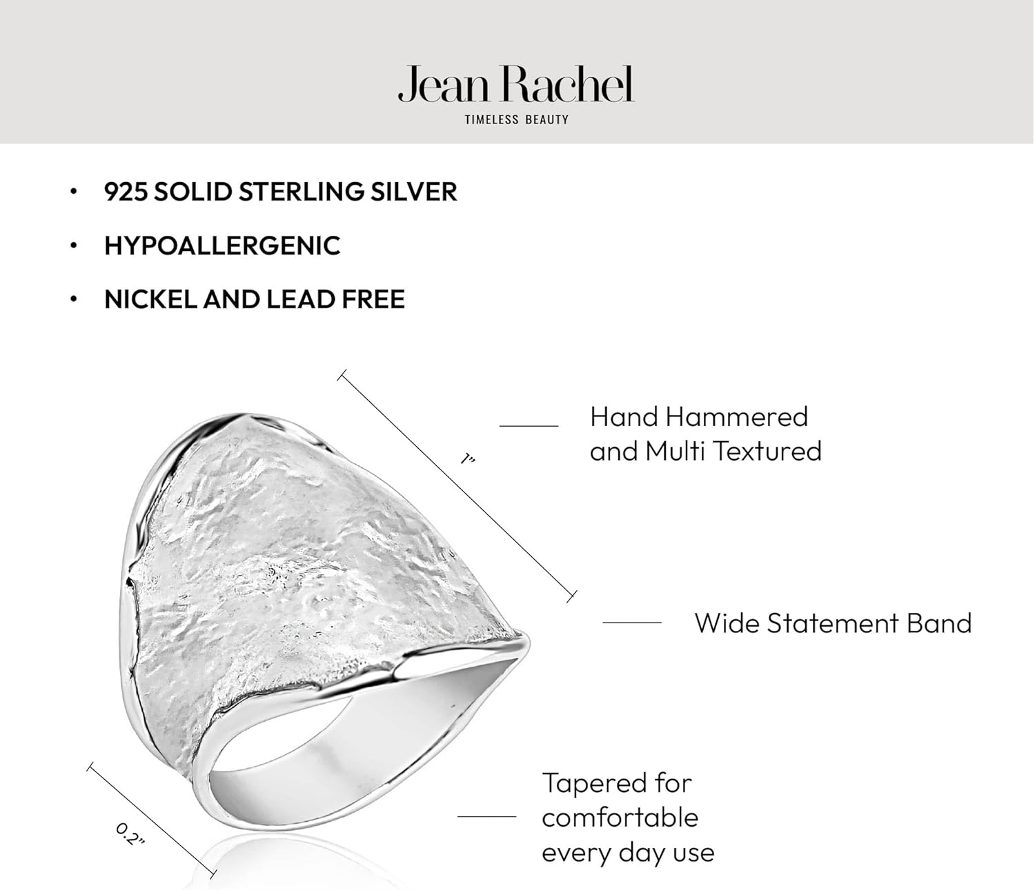 JEAN RACHEL JEWELRY 925 Sterling Silver Ring - Chunky Hammered Dome Ring for Women - Hypoallergenic Lead and Nickel Free - Handcrafted Statement Ring - Image 5